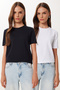 Pack of 2 Basic Cotton Knitted T-Shirt Hub0001 Black White
