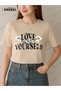 Love Yourself Printed Cotton Fabric Girl Beige T-Shirt - 3