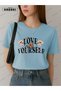 Love Yourself Printed Cotton Fabric Girl Light Blue T-Shirt