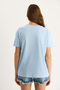 Women's Baby Blue Cotton Short Sleeve Crew Neck Heart Embroidered T-Shirt 60602028 - 5