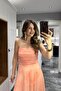 Long Tulle Dress with Rope Strap Degaje Collar Lining Salmon - 2