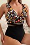 Black Floral Patterned Ruffle One Piece Swimsuit - 3