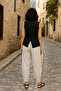 Beige Linen Women's Trousers with Pleated Cuffs and Pockets - 2