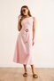 Women's Pink Belt Detailed Midi Linen Dress Elb-19002488 - 3