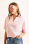Women's Pink Polo Collar Casual Linen Blouse Blz-19003061 - 3