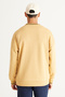 Men's Mustard Oversize Loose Cut 3 Thread Crew Neck Cotton Sweatshirt with Fleece Inside - 5