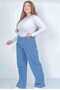 Plus Size Super High Waist Lycra Light Blue Palazzo Loose Jean Trousers - 2