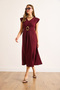 Women's Burgundy Accessory Slit Midi Crepe Dress Elb-19002494 - 3