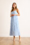 Women's Blue Strap Adjustable Textured Midi Dress Elb-19002495 - 4