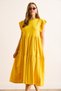 Women's Mustard Sleeve Ruffle Fragment Midi Cotton Dress Elb-19002445 - 4