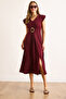 Women's Burgundy Accessory Slit Midi Crepe Dress Elb-19002494