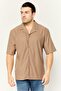 Men Notched Collar Short Sleeve Stripe Casual Shirt, Tan