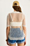 Women's Ecru Mesh Detail Collared Openwork Knitwear Blouse 20251006 - 7
