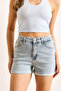 Women's Light Blue Lycra Denim Shorts with Fold Detail and Pockets Shrt-19000070 - 4