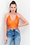 Women V Neck Sleeveless Plain Crop Top, Orange