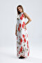 Lined Pleated Long Evening Chiffon Dress |   Elb3512 Ecru Floral