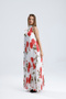 Lined Pleated Long Evening Chiffon Dress |   Elb3512 Ecru Floral - 3