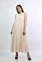 Women's Solid Pleated Long Evening Dress without Sleeves
