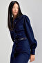 Women's Indigo Color 7W5-50 Front Button Belt Detailed 86cm Design Denim Dress - 2