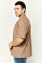 Men Notched Collar Short Sleeve Stripe Casual Shirt, Tan - 3