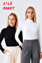 Women's Plus Size Turtleneck Long Sleeve Lycra Combed Cotton Badi - Ecru/Black Set of 2