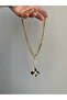 Gold Natural Stone Detailed Flower Figure Vea Necklace -Does Not Darken- - 2