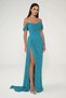 Women's Off-Shoulder Slit Detail Turquoise Evening Dress & Homecoming Dress Ab6772-Turquoise - 2