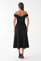 Black Stretchy Scuba Fabric Strapless Neckline Flared Cut Midi Dress 77128 - 3