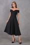 Black Stretchy Scuba Fabric Strapless Neckline Design Flared Cut Midi Evening Dress 77128