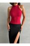 Women's Burgundy Stand Collar Sleeveless Viscose Elasthane Camisole Blouse - 4