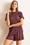 Women's Burgundy Star Printed Suede Textured Shorts Pajamas Set Pjm-00000022