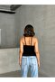 Women's Black Thread Strap Gathered Detailed Viscose Camisole Tank Top - 6