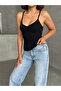 Women's Black Thread Strap Gathered Detailed Viscose Camisole Tank Top - 3