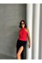 Women's Red Stand Collar Sleeveless Viscose Elasthane Camisole Blouse - 5