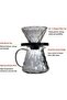 طقم قهوة V60 من الزجاج 600 مل - طقم تحضير القهوة الكريستالي الاسود الشفاف - 4