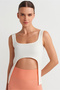 Open Front Slim Ribbed Undershirt Ecru