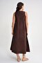 4690 Women's Crew Neck Zero Sleeve Midi Parachute Dress Brown - 7