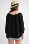 4707 Women's Gathered Collar Sleeve Elastic Loose Muslin Blouse Black - 7