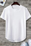 Men's White Crew Neck Oval Hem Loose 100% Cotton Basic T-Shirt