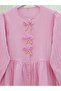 Buttoned Blouse with Bow Detail on the Front and Elastic Sleeves - Pink - 6