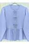 Buttoned Blouse with Bow Detail on the Front and Elasticated Sleeves -Blue - 5