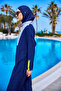 Navy Blue Full Covered Hijab Swimsuit – Stopper, Slit, M2527-3 - 4