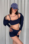 Corded Fabric Ribbed Knit 3-Piece Set - Strappy Cropped Cardigan Shorts Combo - 6