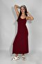 Women's Sandy Fabric Rope Strap Solid Color Fitted/Fitted Tight Stretchy Comfortable Wrap Long Dress Burgundy