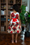 D' Daniela - Enchanted Roses Classic Flower Dress with Hair Clip - Red - 4