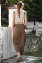 Organic Cotton Cinnamon Color Cargo Pocket Elastic and Tie Waist Baggy Woven Trousers 100 65 - 2