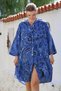 Italian Cobalt Blue Shirt Collar Buttoned 3/4 Sleeve Pocket Allover Printed Casual Woven Dress 105 70 - 7