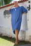 Italian Indigo Shirt Collar Buttoned 3/4 Sleeve Hidden Pocket Casual Oversize Woven Dress 115 70 - 8