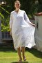 Italian White V-Neck Ruffle Sleeve Lined Sequin Sequin Detail Lace Silk Woven Dress 128 55