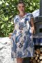 Italian Beige Boat Neck Low Sleeve Shawl Pattern Casual Linen Woven Dress with Hidden Pocket 100 65 - 3